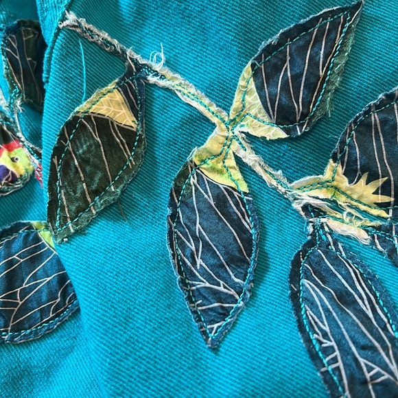 Chico’s Design Teal Appliquéd Unlined Jacket Size 3 (16)Silver Buttons - Picture 12 of 12